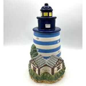 Vintage Bico Blue & White Stripe Lighthouse Lidded Cookie Jar**